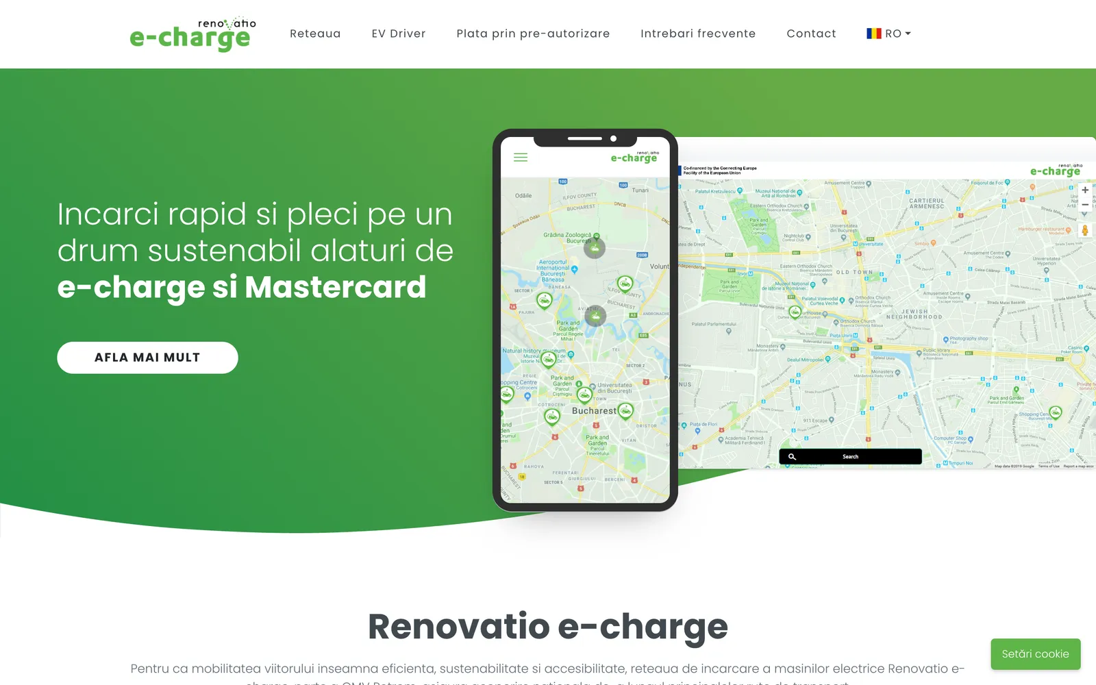 Renovatio e-charge home page with the station map on a phone