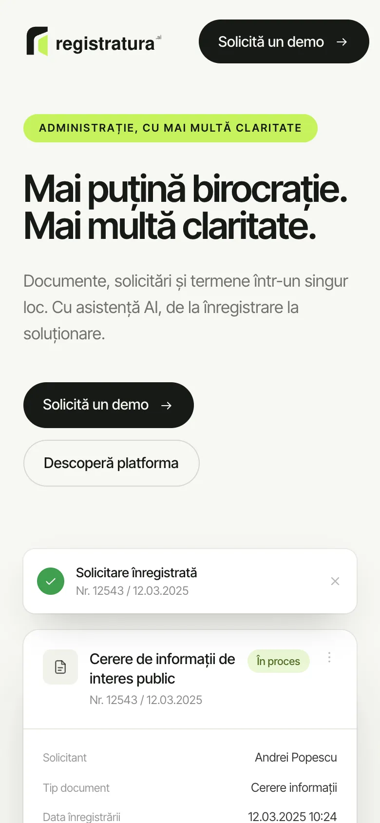 Registratura.ai on a phone